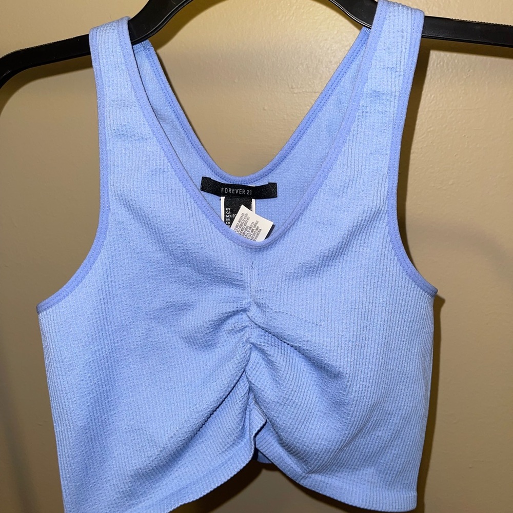 Blue scrunch ribbed tank